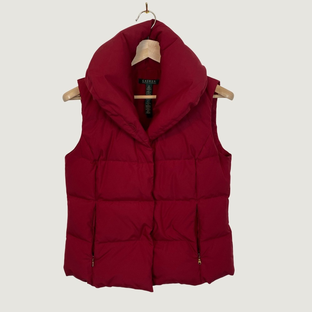 Lauren Ralph Lauren Red Goose Down Puffer Vest Shawl Collar Womens Medium